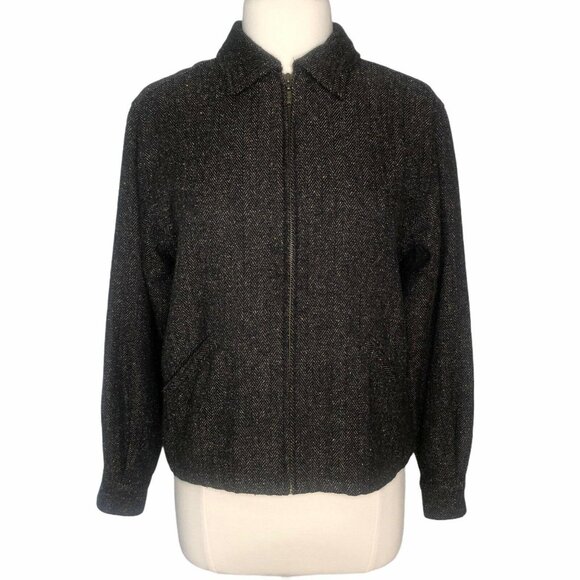 Christopher & Banks Tweed Jacket Blazer Womens Medium Brown Front Zipper - Picture 1 of 8